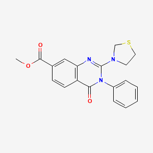 molecular formula C19H17N3O3S B2699444 Methyl 4-oxo-3-phenyl-2-(thiazolidin-3-yl)-3,4-dihydroquinazoline-7-carboxylate CAS No. 1251675-59-8