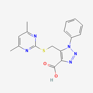 molecular formula C16H15N5O2S B2699457 5-(((4,6-dimethylpyrimidin-2-yl)thio)methyl)-1-phenyl-1H-1,2,3-triazole-4-carboxylic acid CAS No. 1105198-58-0