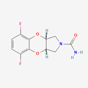 molecular formula C11H10F2N2O3 B2699460 (3As,9aR)-5,8-二氟-1,3,3a,9a-四氢-[1,4]苯并二氧杂吲哚[2,3-c]吡咯-2-甲酰胺 CAS No. 1942416-88-7