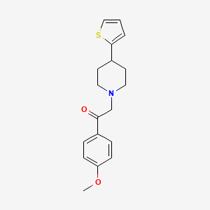 molecular formula C18H21NO2S B2699463 1-(4-Methoxyphenyl)-2-(4-(thiophen-2-yl)piperidin-1-yl)ethanone CAS No. 1396747-38-8