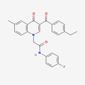 molecular formula C27H23FN2O3 B2699481 2-(3-(4-ethylbenzoyl)-6-methyl-4-oxoquinolin-1(4H)-yl)-N-(4-fluorophenyl)acetamide CAS No. 895645-17-7