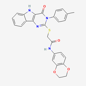 molecular formula C27H22N4O4S B2699484 N-(2,3-二氢苯并[b][1,4]二噁烷-6-基)-2-((4-氧代-3-(对甲苯基)-4,5-二氢-3H-嘧啶并[5,4-b]吲唑-2-基)硫基)乙酰胺 CAS No. 536704-65-1