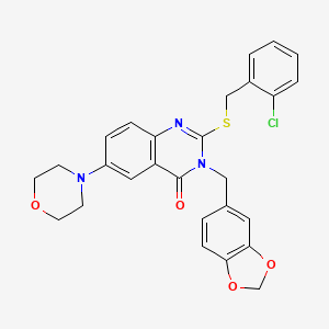 molecular formula C27H24ClN3O4S B2699487 3-(1,3-Benzodioxol-5-ylmethyl)-2-[(2-chlorophenyl)methylsulfanyl]-6-morpholin-4-ylquinazolin-4-one CAS No. 689757-21-9
