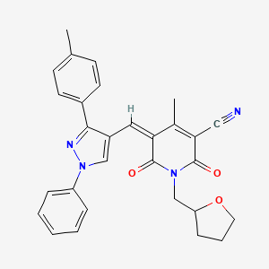 (5Z)-4-methyl-5-{[3-(4-methylphenyl)-1-phenyl-1H-pyrazol-4-yl]methylidene}-2,6-dioxo-1-(tetrahydrofuran-2-ylmethyl)-1,2,5,6-tetrahydropyridine-3-carbonitrile