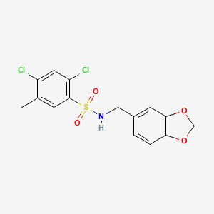 molecular formula C15H13Cl2NO4S B2699513 N-(1,3-苯并二氧杂环[5.1.1]十一烯-5-基甲基)-2,4-二氯-5-甲基苯磺酰胺 CAS No. 433705-61-4