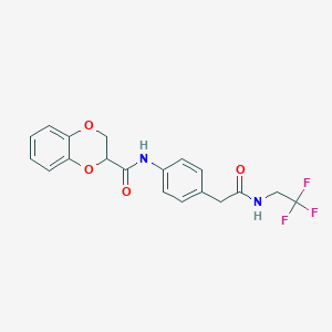 molecular formula C19H17F3N2O4 B2699524 N-(4-(2-oxo-2-((2,2,2-trifluoroethyl)amino)ethyl)phenyl)-2,3-dihydrobenzo[b][1,4]dioxine-2-carboxamide CAS No. 1234808-82-2