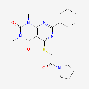 molecular formula C20H27N5O3S B2699541 7-cyclohexyl-1,3-dimethyl-5-((2-oxo-2-(pyrrolidin-1-yl)ethyl)thio)pyrimido[4,5-d]pyrimidine-2,4(1H,3H)-dione CAS No. 893912-97-5
