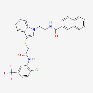 molecular formula C30H23ClF3N3O2S B2699547 N-[2-[3-[2-[2-氯-5-(三氟甲基)苯胺基]-2-氧代乙基]硫基吲哚-1-基]乙基]萘-2-甲酰胺 CAS No. 533865-63-3