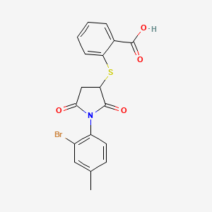 molecular formula C18H14BrNO4S B2699552 2-((1-(2-Bromo-4-methylphenyl)-2,5-dioxopyrrolidin-3-yl)thio)benzoic acid CAS No. 433329-57-8