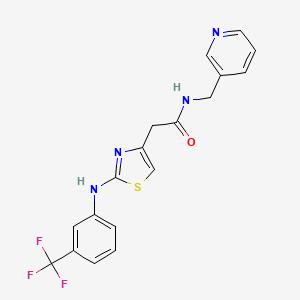 molecular formula C18H15F3N4OS B2699554 N-(吡啶-3-基甲基)-2-(2-((3-(三氟甲基)苯基)氨基)噻唑-4-基)乙酰胺 CAS No. 1105211-02-6