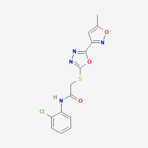 molecular formula C14H11ClN4O3S B269956 N-(2-chlorophenyl)-2-{[5-(5-methyl-3-isoxazolyl)-1,3,4-oxadiazol-2-yl]sulfanyl}acetamide 