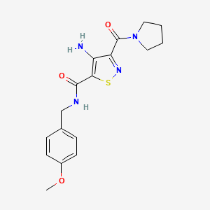 molecular formula C17H20N4O3S B2699561 4-amino-N-(4-methoxybenzyl)-3-(pyrrolidine-1-carbonyl)isothiazole-5-carboxamide CAS No. 1286732-53-3