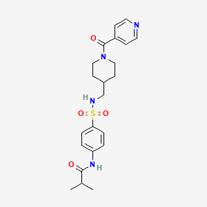 molecular formula C22H28N4O4S B2699563 N-(4-(N-((1-isonicotinoylpiperidin-4-yl)methyl)sulfamoyl)phenyl)isobutyramide CAS No. 1396713-77-1