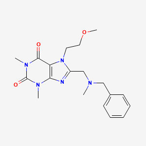 molecular formula C19H25N5O3 B2699572 8-{[benzyl(methyl)amino]methyl}-7-(2-methoxyethyl)-1,3-dimethyl-3,7-dihydro-1H-purine-2,6-dione CAS No. 579444-24-9