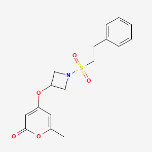 molecular formula C17H19NO5S B2699599 6-甲基-4-((1-(苯乙基磺酰)氮杂环丁烷-3-基)氧基)-2H-吡喃-2-酮 CAS No. 1798678-64-4