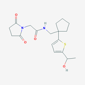 molecular formula C18H24N2O4S B2699603 2-(2,5-dioxopyrrolidin-1-yl)-N-((1-(5-(1-hydroxyethyl)thiophen-2-yl)cyclopentyl)methyl)acetamide CAS No. 2034343-22-9