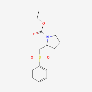 molecular formula C14H19NO4S B2699611 Ethyl 2-((phenylsulfonyl)methyl)pyrrolidine-1-carboxylate CAS No. 184169-52-6