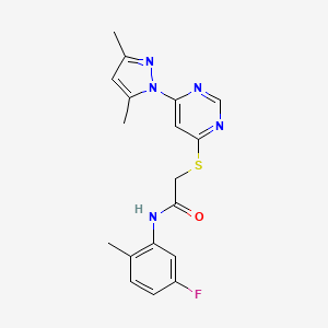 molecular formula C18H18FN5OS B2699616 2-((6-(3,5-二甲基-1H-吡唑-1-基)嘧啶-4-基)硫)-N-(5-氟-2-甲基苯基)乙酰胺 CAS No. 1251604-39-3