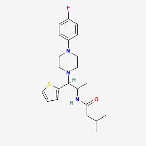 molecular formula C22H30FN3OS B2699618 N-(1-(4-(4-fluorophenyl)piperazin-1-yl)-1-(thiophen-2-yl)propan-2-yl)-3-methylbutanamide CAS No. 887206-20-4