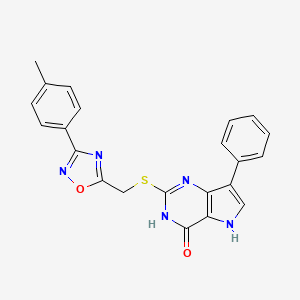 molecular formula C22H17N5O2S B2699621 2-({[3-(4-methylphenyl)-1,2,4-oxadiazol-5-yl]methyl}sulfanyl)-7-phenyl-3,5-dihydro-4H-pyrrolo[3,2-d]pyrimidin-4-one CAS No. 1031599-24-2