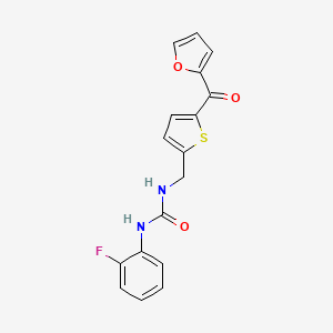 molecular formula C17H13FN2O3S B2699628 1-(2-Fluorophenyl)-3-((5-(furan-2-carbonyl)thiophen-2-yl)methyl)urea CAS No. 1797614-07-3
