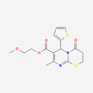 molecular formula C16H18N2O4S2 B2699632 2-Methoxyethyl 8-methyl-4-oxo-6-(thiophen-2-yl)-2,3,4,6-tetrahydropyrimido[2,1-b][1,3]thiazine-7-carboxylate CAS No. 385390-49-8