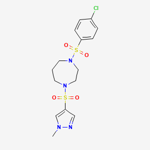 molecular formula C15H19ClN4O4S2 B2699635 1-((4-chlorophenyl)sulfonyl)-4-((1-methyl-1H-pyrazol-4-yl)sulfonyl)-1,4-diazepane CAS No. 2034245-27-5