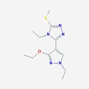 molecular formula C12H19N5OS B2699636 3-(3-ethoxy-1-ethyl-1H-pyrazol-4-yl)-4-ethyl-5-(methylthio)-4H-1,2,4-triazole CAS No. 1013778-13-6