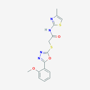 molecular formula C15H14N4O3S2 B269965 2-{[5-(2-methoxyphenyl)-1,3,4-oxadiazol-2-yl]sulfanyl}-N-(4-methyl-1,3-thiazol-2-yl)acetamide 