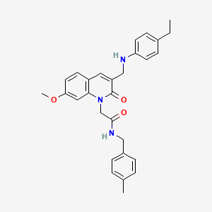 molecular formula C29H31N3O3 B2699650 2-(3-(((4-ethylphenyl)amino)methyl)-7-methoxy-2-oxoquinolin-1(2H)-yl)-N-(4-methylbenzyl)acetamide CAS No. 932470-51-4