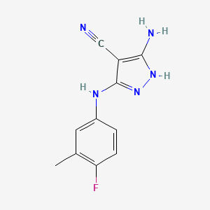 molecular formula C11H10FN5 B2699654 5-amino-3-(4-fluoro-3-methylanilino)-1H-pyrazole-4-carbonitrile CAS No. 1030827-94-1