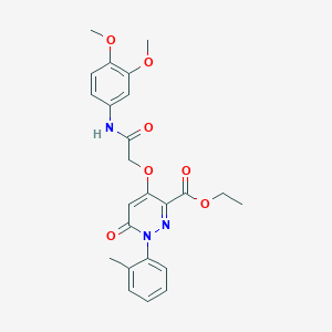 molecular formula C24H25N3O7 B2699657 Ethyl 4-(2-((3,4-dimethoxyphenyl)amino)-2-oxoethoxy)-6-oxo-1-(o-tolyl)-1,6-dihydropyridazine-3-carboxylate CAS No. 899942-96-2