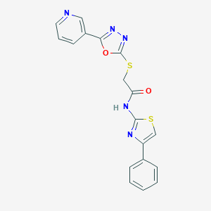 molecular formula C18H13N5O2S2 B269967 N-(4-phenyl-1,3-thiazol-2-yl)-2-{[5-(3-pyridinyl)-1,3,4-oxadiazol-2-yl]sulfanyl}acetamide 