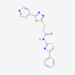 molecular formula C18H13N5O2S2 B269968 N-(4-phenyl-1,3-thiazol-2-yl)-2-{[5-(4-pyridinyl)-1,3,4-oxadiazol-2-yl]sulfanyl}acetamide 