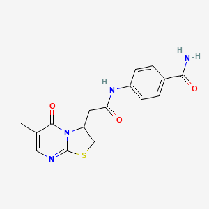 4-(2-(6-methyl-5-oxo-3,5-dihydro-2H-thiazolo[3,2-a]pyrimidin-3-yl)acetamido)benzamide
