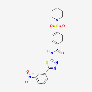 molecular formula C20H19N5O5S2 B2699688 N-[5-(3-nitrophenyl)-1,3,4-thiadiazol-2-yl]-4-piperidin-1-ylsulfonylbenzamide CAS No. 330672-47-4