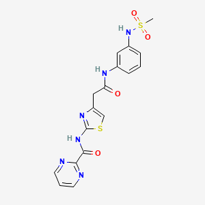 molecular formula C17H16N6O4S2 B2699692 N-(4-{[(3-methanesulfonamidophenyl)carbamoyl]methyl}-1,3-thiazol-2-yl)pyrimidine-2-carboxamide CAS No. 1286718-78-2