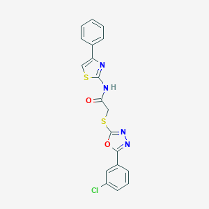 molecular formula C19H13ClN4O2S2 B269970 2-{[5-(3-chlorophenyl)-1,3,4-oxadiazol-2-yl]sulfanyl}-N-(4-phenyl-1,3-thiazol-2-yl)acetamide 