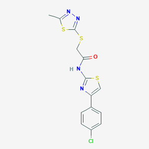 molecular formula C14H11ClN4OS3 B269972 N-[4-(4-chlorophenyl)-1,3-thiazol-2-yl]-2-[(5-methyl-1,3,4-thiadiazol-2-yl)sulfanyl]acetamide 