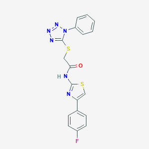 molecular formula C18H13FN6OS2 B269973 N-[4-(4-fluorophenyl)-1,3-thiazol-2-yl]-2-[(1-phenyl-1H-tetraazol-5-yl)sulfanyl]acetamide 