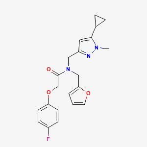 molecular formula C21H22FN3O3 B2699735 N-((5-cyclopropyl-1-methyl-1H-pyrazol-3-yl)methyl)-2-(4-fluorophenoxy)-N-(furan-2-ylmethyl)acetamide CAS No. 1798673-85-4