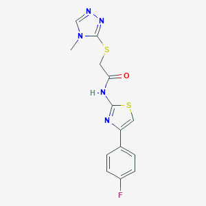 molecular formula C14H12FN5OS2 B269974 N-[4-(4-fluorophenyl)-1,3-thiazol-2-yl]-2-[(4-methyl-4H-1,2,4-triazol-3-yl)sulfanyl]acetamide 