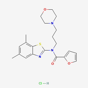 molecular formula C21H26ClN3O3S B2699741 N-(5,7-dimethylbenzo[d]thiazol-2-yl)-N-(3-morpholinopropyl)furan-2-carboxamide hydrochloride CAS No. 1215543-45-5
