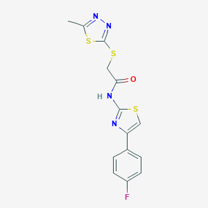 molecular formula C14H11FN4OS3 B269975 N-[4-(4-fluorophenyl)-1,3-thiazol-2-yl]-2-[(5-methyl-1,3,4-thiadiazol-2-yl)sulfanyl]acetamide 
