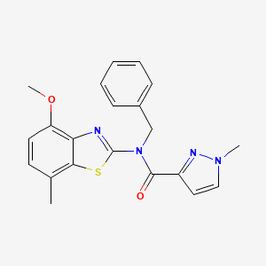 molecular formula C21H20N4O2S B2699757 N-苄基-N-(4-甲氧基-7-甲基苯并[d]噻唑-2-基)-1-甲基-1H-吡唑-3-甲酰胺 CAS No. 1170422-46-4