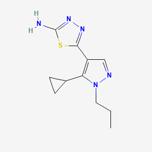 molecular formula C11H15N5S B2699759 5-(5-Cyclopropyl-1-propylpyrazol-4-yl)-1,3,4-thiadiazol-2-amine CAS No. 1946823-68-2
