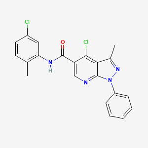 molecular formula C21H16Cl2N4O B2699768 4-chloro-N-(5-chloro-2-methylphenyl)-3-methyl-1-phenyl-1H-pyrazolo[3,4-b]pyridine-5-carboxamide CAS No. 899746-23-7