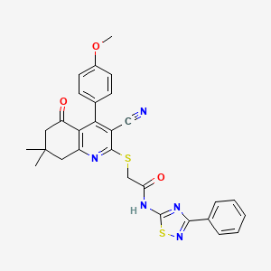 molecular formula C29H25N5O3S2 B2699778 2-[[3-cyano-4-(4-methoxyphenyl)-7,7-dimethyl-5-oxo-6,8-dihydroquinolin-2-yl]sulfanyl]-N-(3-phenyl-1,2,4-thiadiazol-5-yl)acetamide CAS No. 670272-75-0