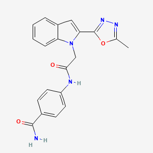 molecular formula C20H17N5O3 B2699787 4-({[2-(5-甲基-1,3,4-噁二唑-2-基)-1H-吲哚-1-基]乙酰基}氨基)苯甲酰胺 CAS No. 923165-58-6