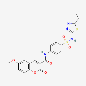 molecular formula C21H18N4O6S2 B2699808 N-{4-[(5-乙基-1,3,4-噻二唑-2-基)磺酰基]苯基}-6-甲氧基-2-氧代-2H-色甲烯-3-甲酸酰胺 CAS No. 325802-73-1